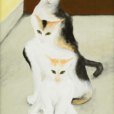 DZULKIFLI BUYONG, <em>TIGA KUCING (THREE CATS)</em>, 1994, Oil on plywood, 175cm x 47cm, estimate RM 40,000 – 60,000